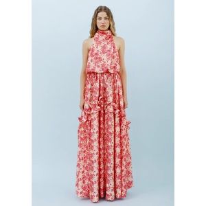 Isla & White Elizabeth Silk Tiered Floral Maxi Dress in Romance NWT XS